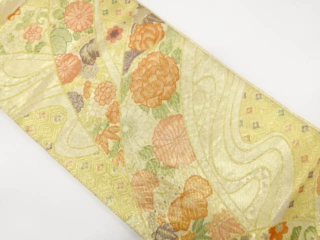 佐賀錦　流水に牡丹・菊・桐模様織り出し　袋帯